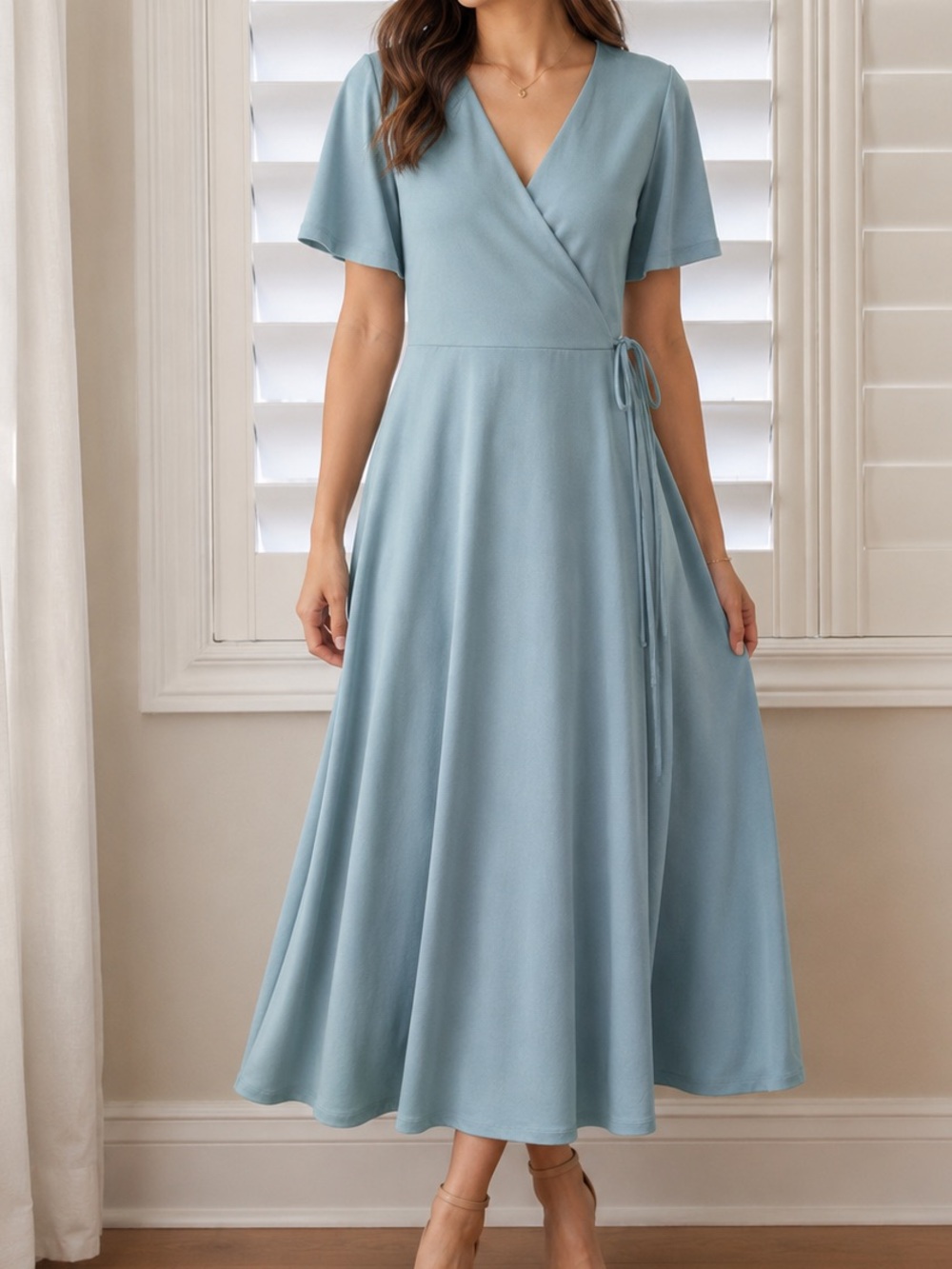 H&M Dusty Blue Wrap Midi Dress